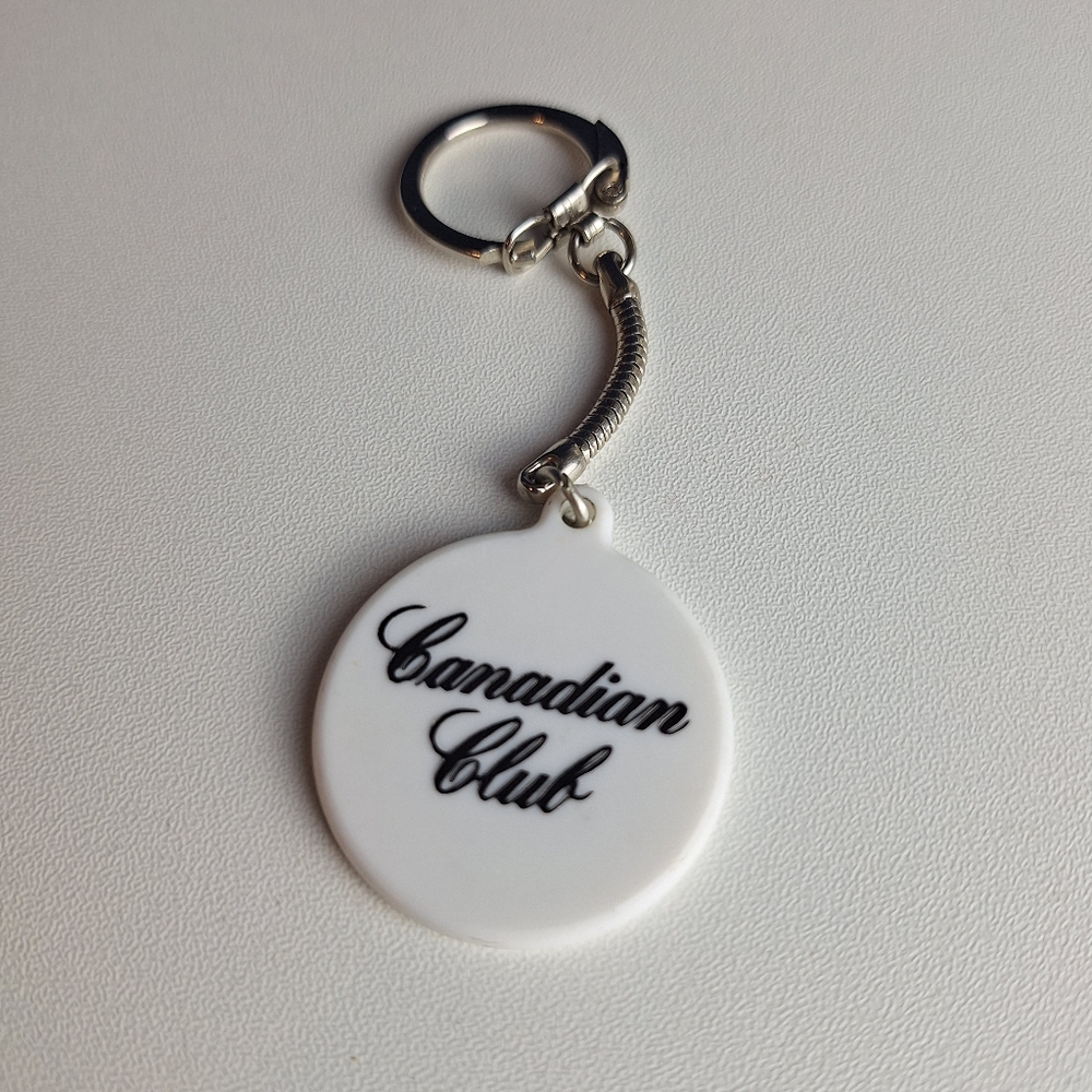Vintage Canadian Club Key Chain 2 Sided Silvertone